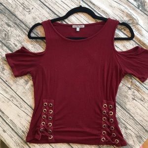 Charlotte Russe cold-shoulder burgundy top - Med.